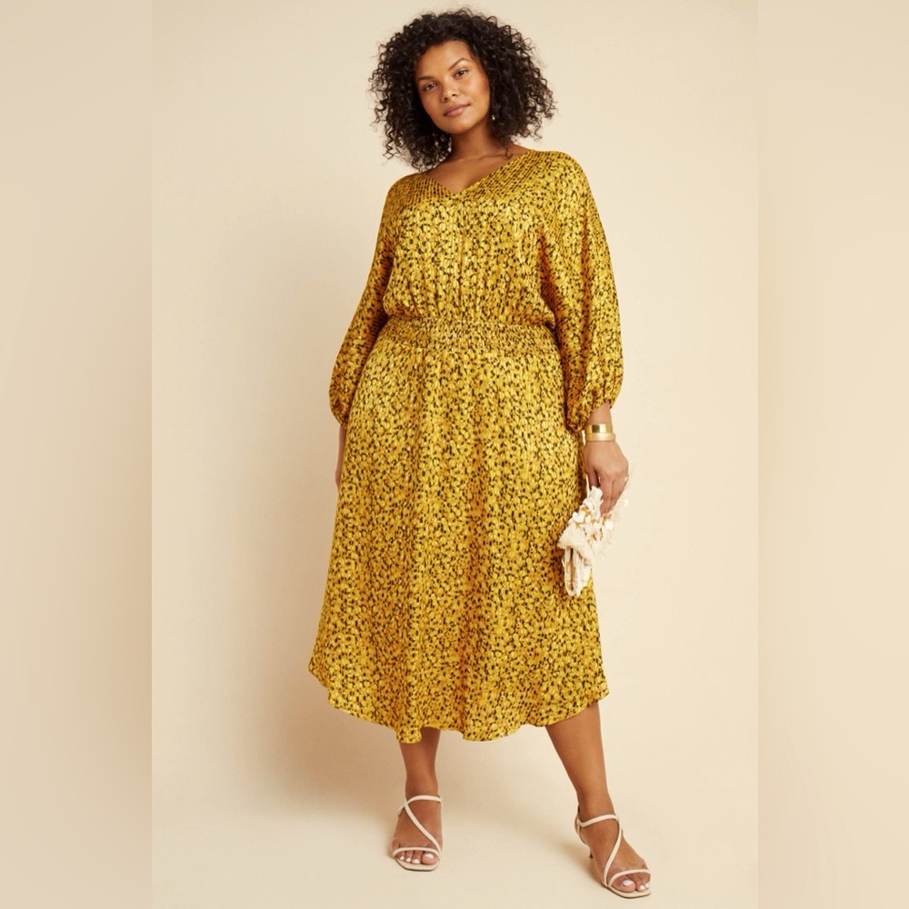 Anthropologie Yellow Floral Midi Dress